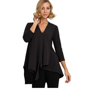 Joseph Ribkoff Black Asymmetrical Top Tunic V Neck 3/4 Sleeves Neutral Sz 12